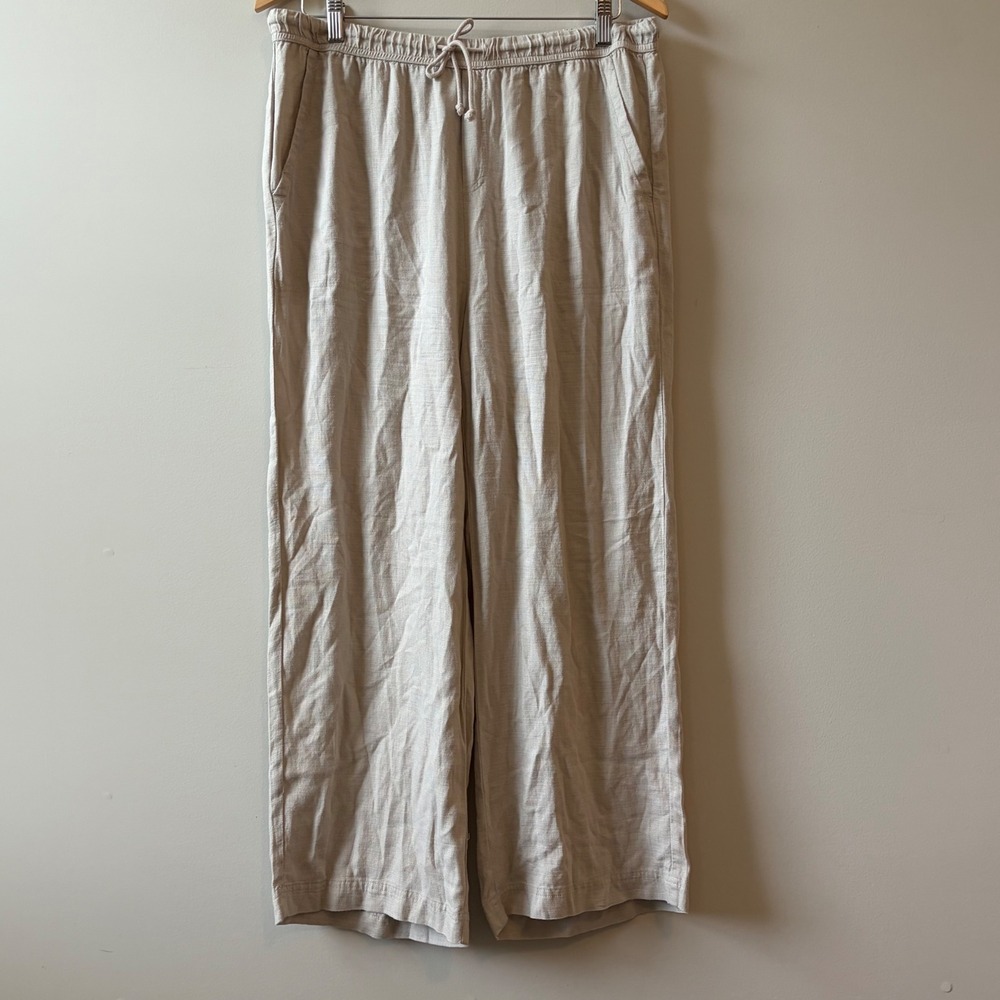 Splendid Womens Oatmeal Linen Blend Wide Leg Drawstring Pants RW3C95M Large
